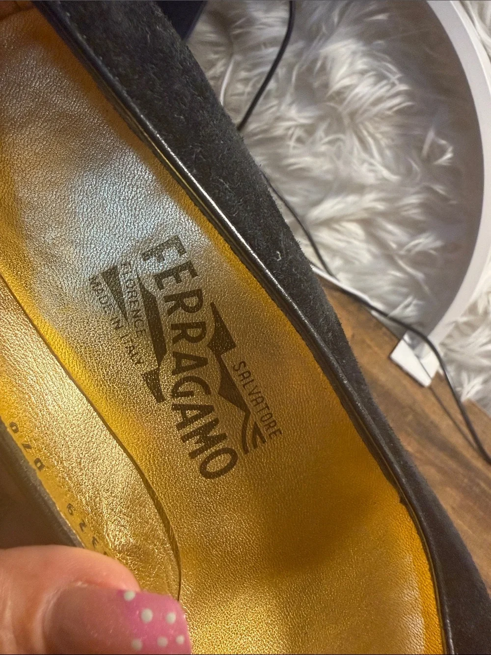 Salvatore Ferragamo Black Suede Pointed Pumps with Gold Insole